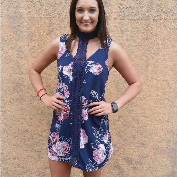 Navy Floral Choker Dress - Picture 5 of 7